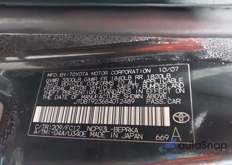 2008 Toyota Yaris from USA, damaged, VIN JTDBT923684012489